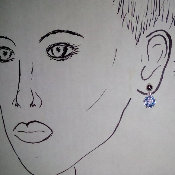 Stunning Flower Carved Natural Sky Topaz In Sterling Silver Stud Dangle Earrings - Picture 8 of 10